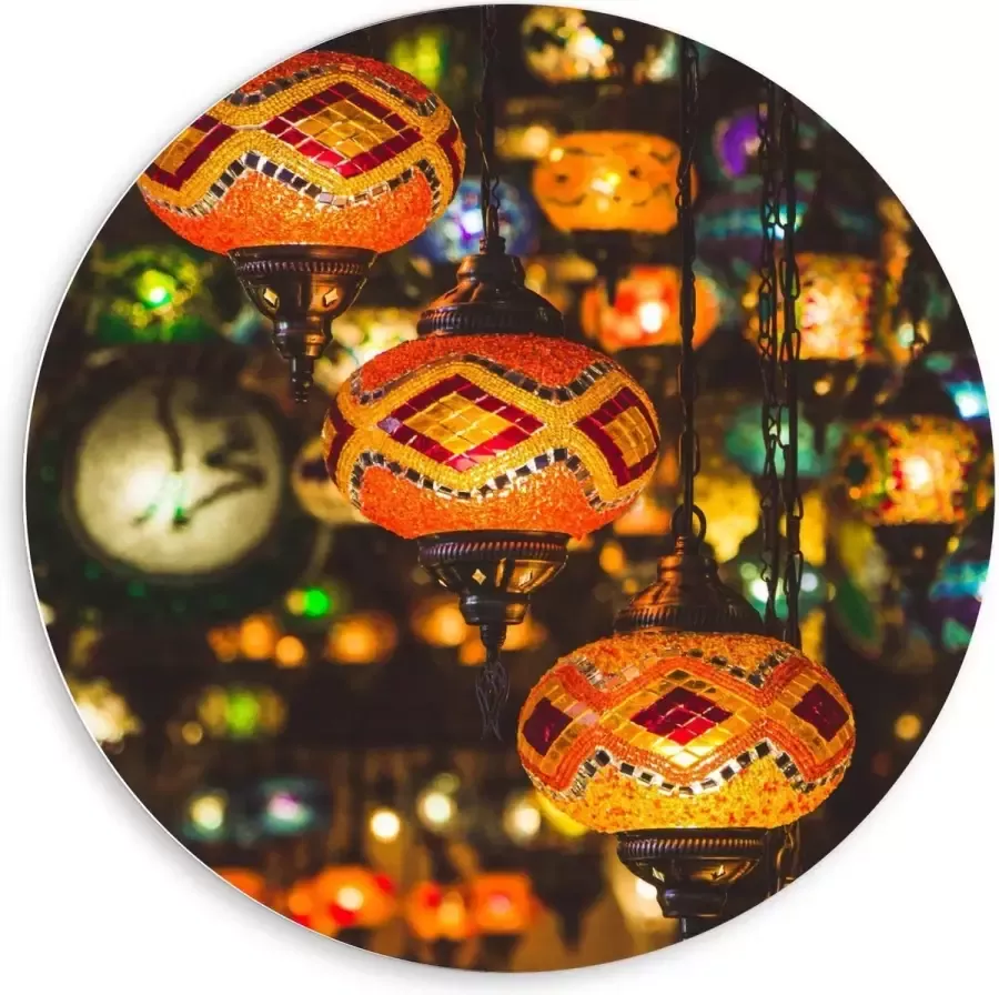 KuijsFotoprint Forex Wandcirkel Kleurrijke Oosterse Lampen 80x80cm Foto op Wandcirkel (met ophangsysteem)