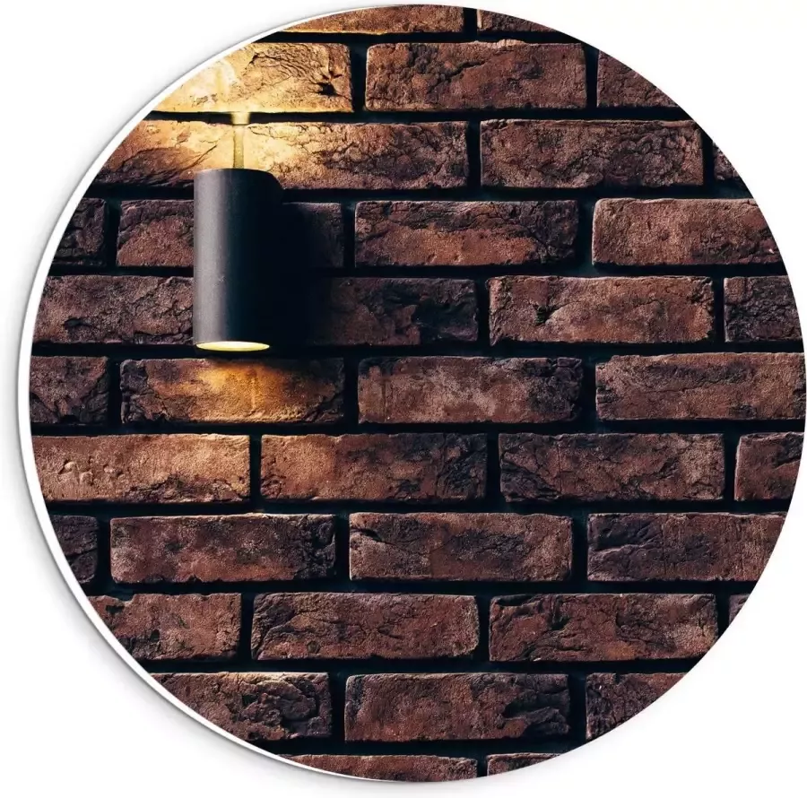 KuijsFotoprint Forex Wandcirkel Lamp aan Bakstenen Muur 20x20cm Foto op Wandcirkel (met ophangsysteem)