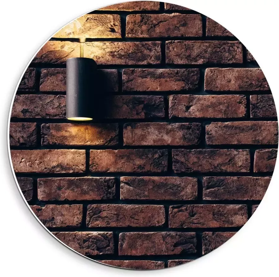 KuijsFotoprint Forex Wandcirkel Lamp aan Bakstenen Muur 40x40cm Foto op Wandcirkel (met ophangsysteem)