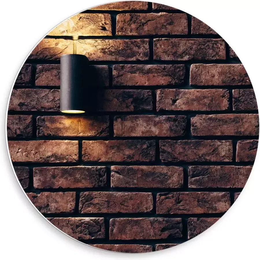 KuijsFotoprint Forex Wandcirkel Lamp aan Bakstenen Muur 50x50cm Foto op Wandcirkel (met ophangsysteem)