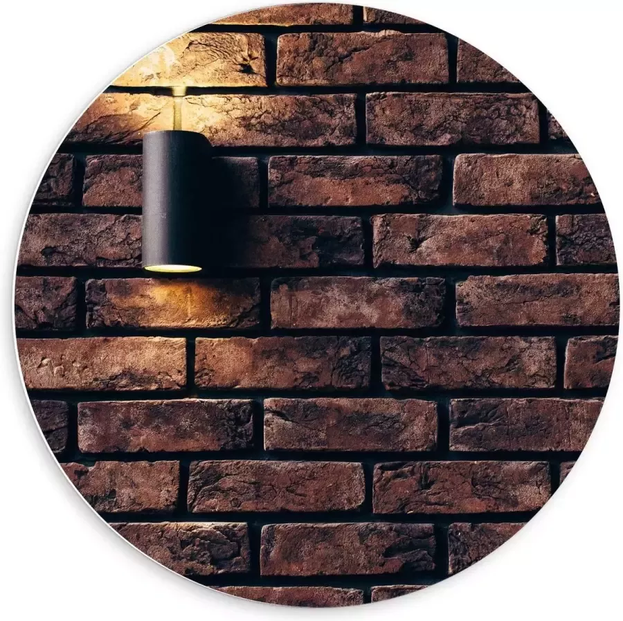 KuijsFotoprint Forex Wandcirkel Lamp aan Bakstenen Muur 60x60cm Foto op Wandcirkel (met ophangsysteem)