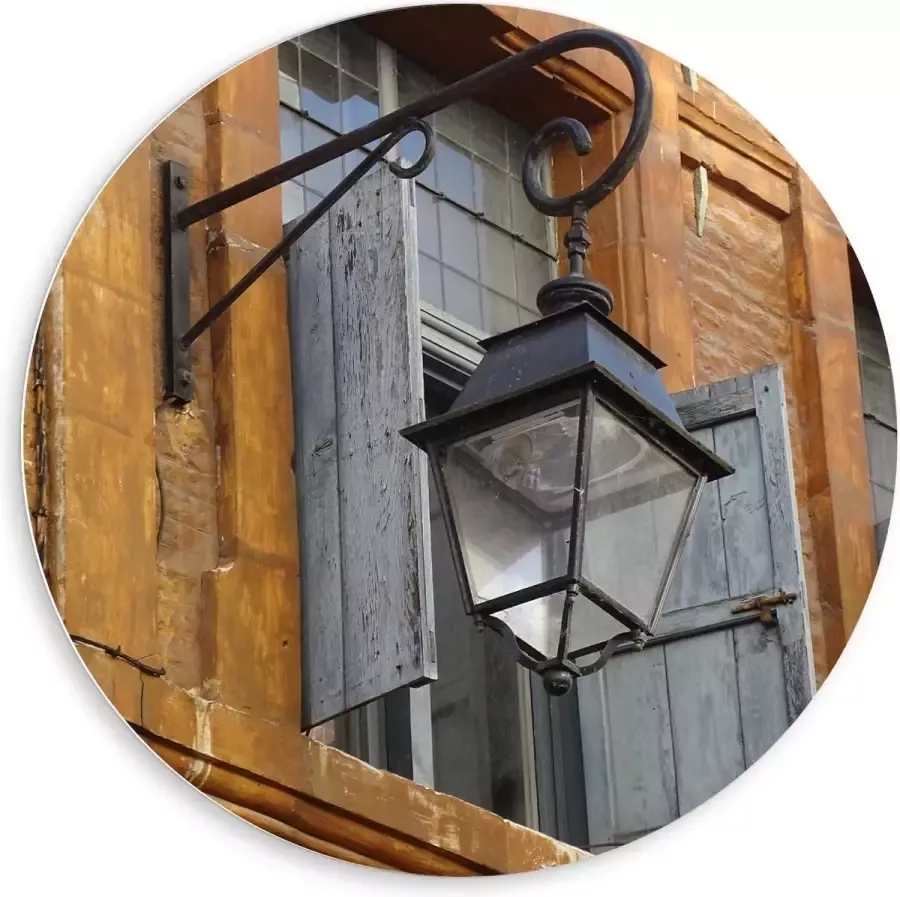 KuijsFotoprint Forex Wandcirkel Lamp aan de Buitenkant van Huis 80x80cm Foto op Wandcirkel (met ophangsysteem)