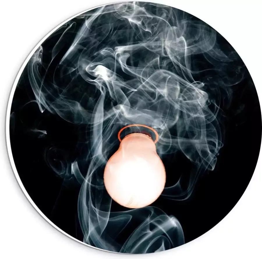 KuijsFotoprint Forex Wandcirkel Lamp met Witte Rook 20x20cm Foto op Wandcirkel (met ophangsysteem)