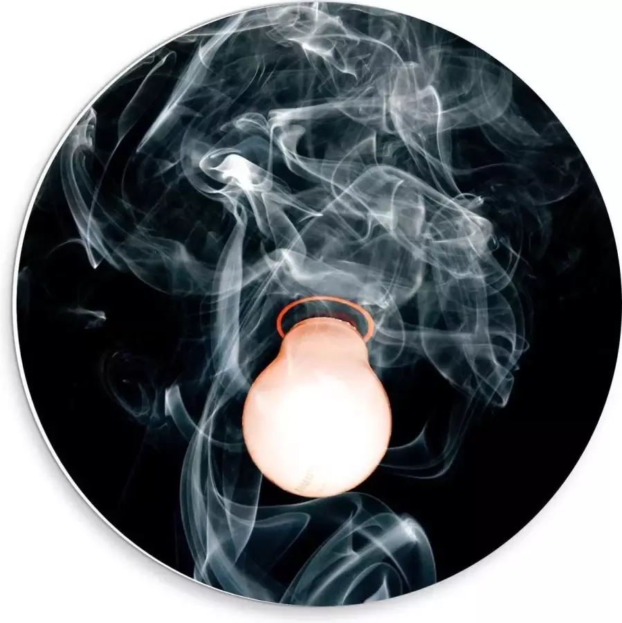 KuijsFotoprint Forex Wandcirkel Lamp met Witte Rook 30x30cm Foto op Wandcirkel (met ophangsysteem)