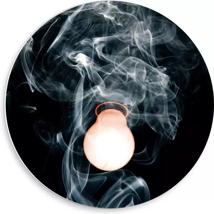 KuijsFotoprint Forex Wandcirkel Lamp met Witte Rook 50x50cm Foto op Wandcirkel (met ophangsysteem)