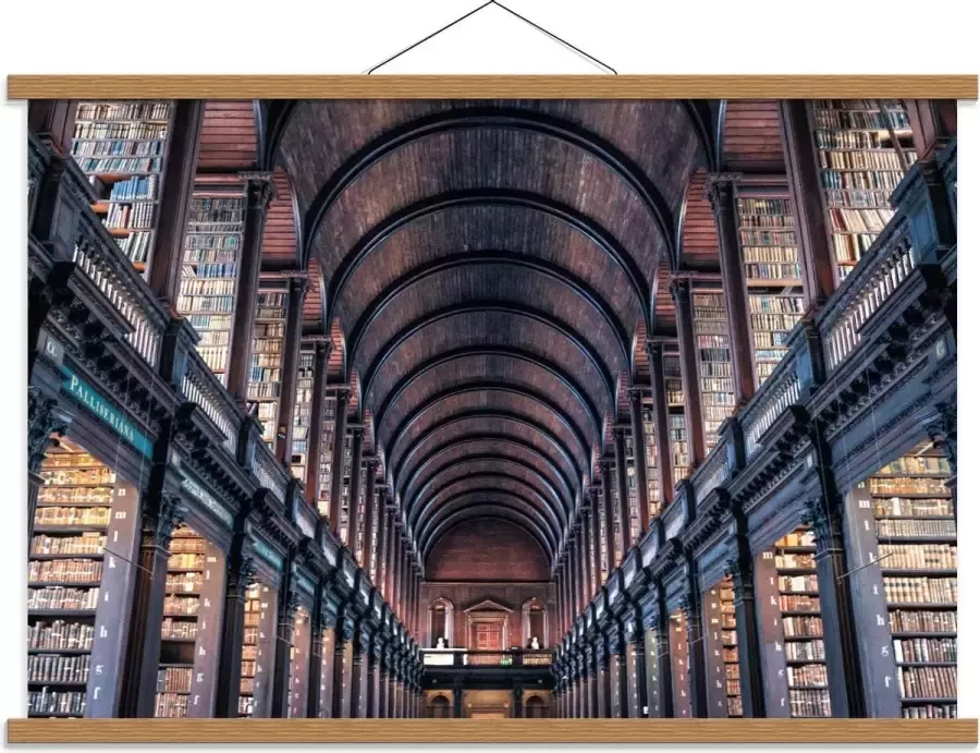 KuijsFotoprint Schoolplaat – Bibliotheek Rijen Boeken 90x60cm Foto op Textielposter (Wanddecoratie op Schoolplaat)