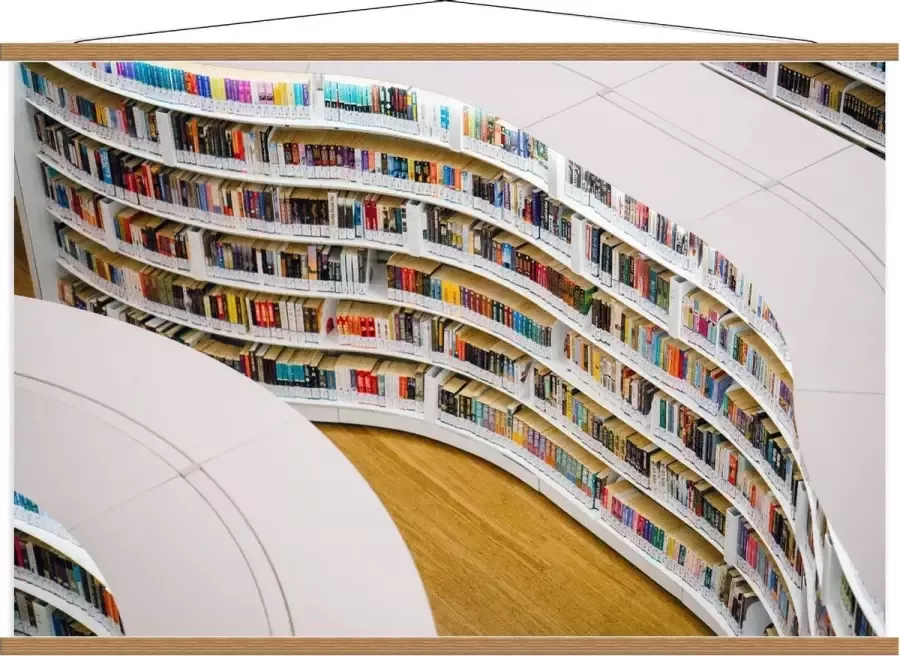 KuijsFotoprint Schoolplaat – Boekenkast in Bibliotheek 120x80cm Foto op Textielposter (Wanddecoratie op Schoolplaat)