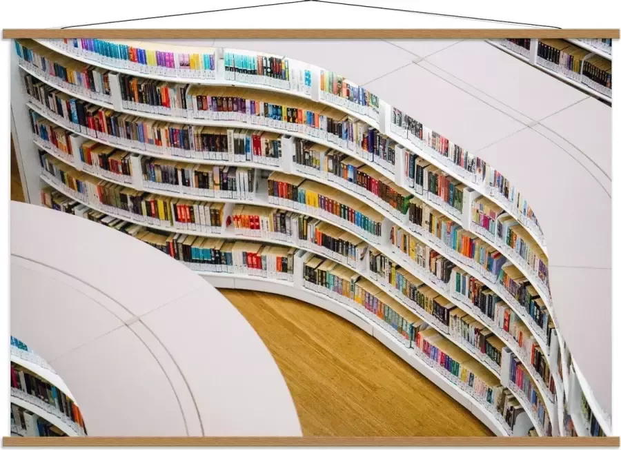 KuijsFotoprint Schoolplaat – Boekenkast in Bibliotheek 150x100cm Foto op Textielposter (Wanddecoratie op Schoolplaat)
