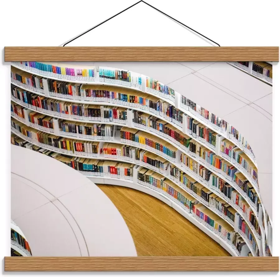 KuijsFotoprint Schoolplaat – Boekenkast in Bibliotheek 40x30cm Foto op Textielposter (Wanddecoratie op Schoolplaat)