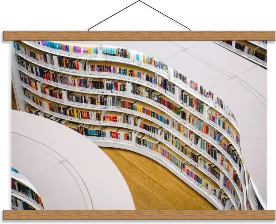 KuijsFotoprint Schoolplaat – Boekenkast in Bibliotheek 60x40cm Foto op Textielposter (Wanddecoratie op Schoolplaat)