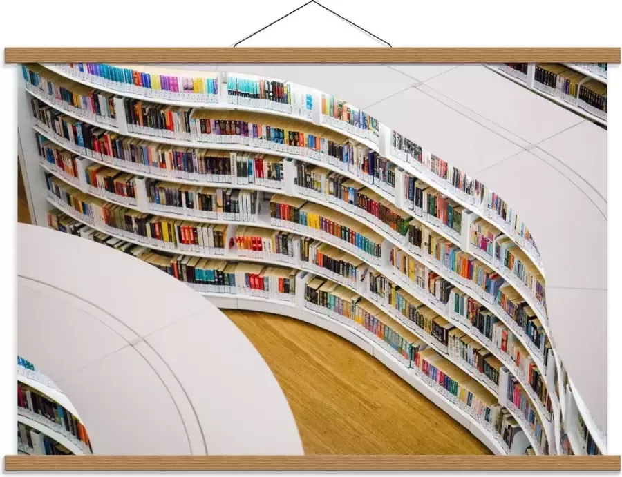 KuijsFotoprint Schoolplaat – Boekenkast in Bibliotheek 90x60cm Foto op Textielposter (Wanddecoratie op Schoolplaat)