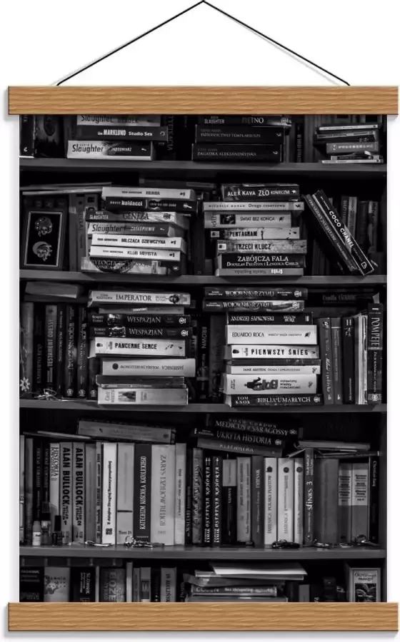 KuijsFotoprint Schoolplaat – Boekenkast (zwart wit) 30x40cm Foto op Textielposter (Wanddecoratie op Schoolplaat)