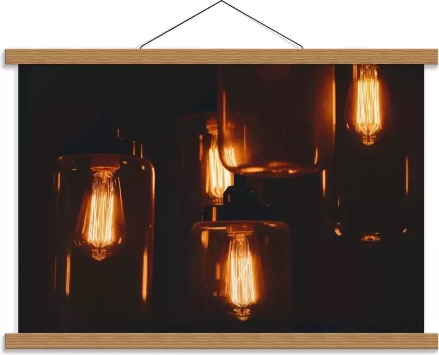 KuijsFotoprint Schoolplaat – Hangende Lampen in Glazen Potten 60x40cm Foto op Textielposter (Wanddecoratie op Schoolplaat)