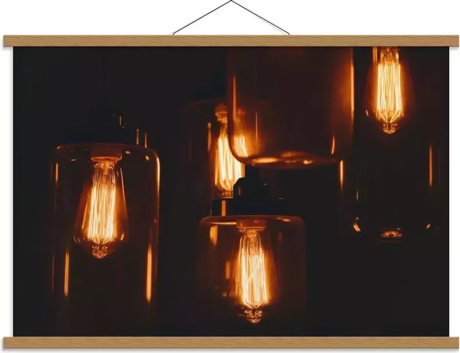 KuijsFotoprint Schoolplaat – Hangende Lampen in Glazen Potten 90x60cm Foto op Textielposter (Wanddecoratie op Schoolplaat)