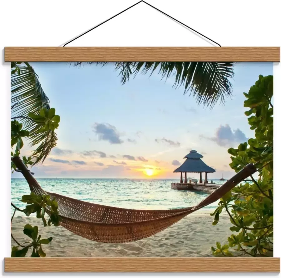 KuijsFotoprint Schoolplaat – Hangmat op het Strand 40x30cm Foto op Textielposter (Wanddecoratie op Schoolplaat)