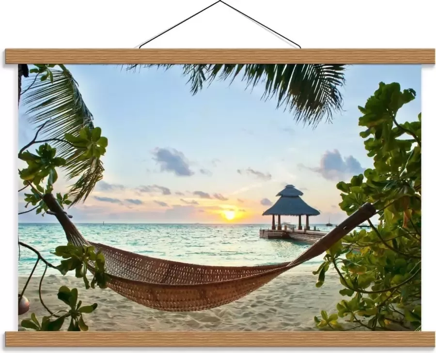 KuijsFotoprint Schoolplaat – Hangmat op het Strand 60x40cm Foto op Textielposter (Wanddecoratie op Schoolplaat)