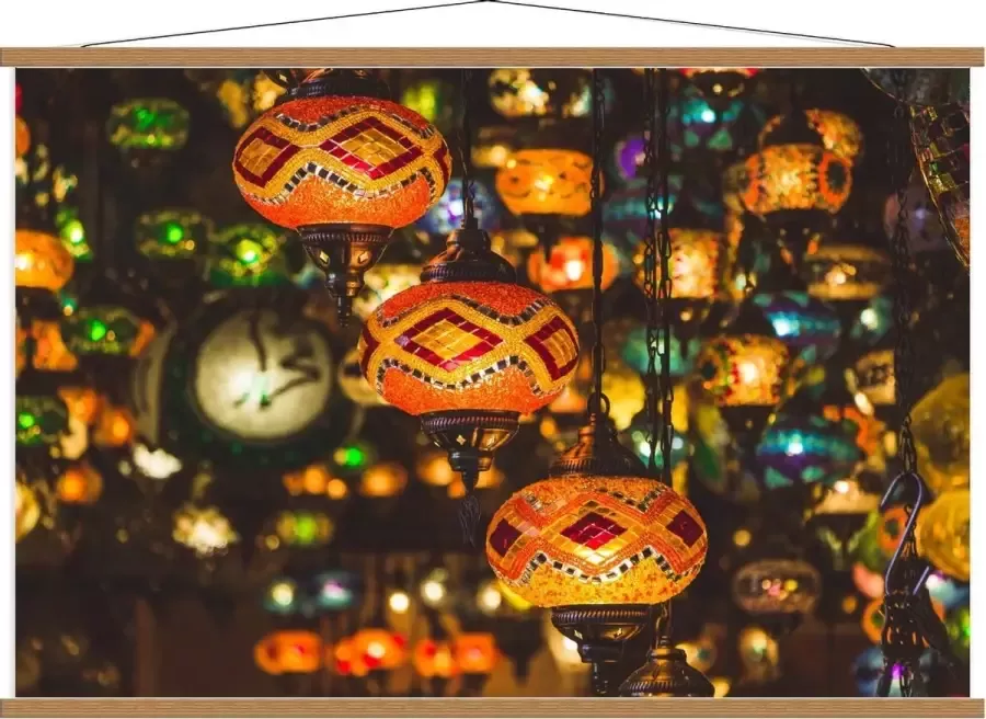 KuijsFotoprint Schoolplaat – Kleurrijke Oosterse Lampen 120x80cm Foto op Textielposter (Wanddecoratie op Schoolplaat)