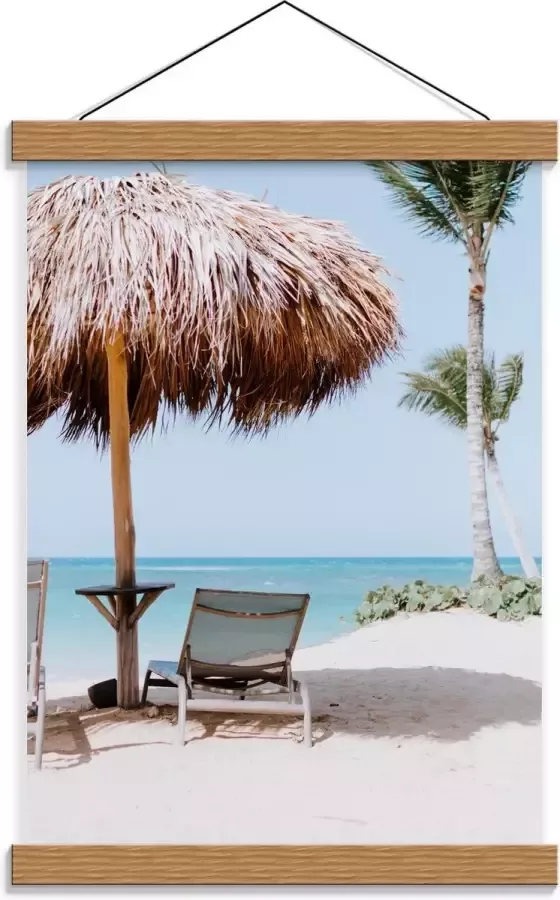KuijsFotoprint Schoolplaat – Parasol met Ligbed op Strand 30x40cm Foto op Textielposter (Wanddecoratie op Schoolplaat)
