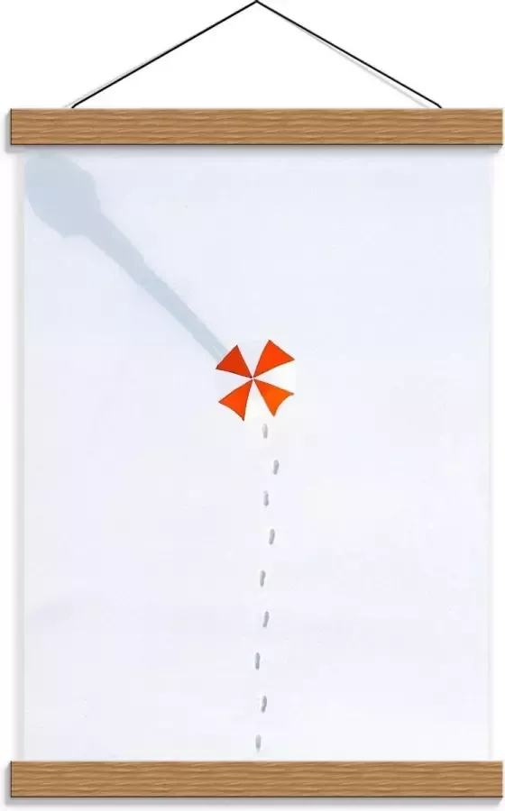 KuijsFotoprint Schoolplaat – Parasol met Voetstappen 30x40cm Foto op Textielposter (Wanddecoratie op Schoolplaat)