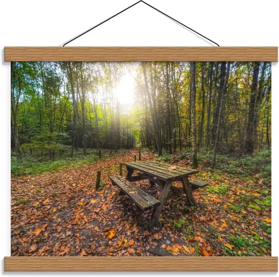 KuijsFotoprint Schoolplaat – Picknicktafel in het Bos 40x30cm Foto op Textielposter (Wanddecoratie op Schoolplaat)