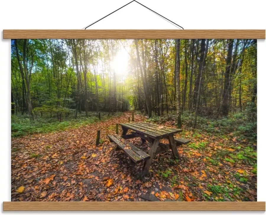 KuijsFotoprint Schoolplaat – Picknicktafel in het Bos 60x40cm Foto op Textielposter (Wanddecoratie op Schoolplaat)