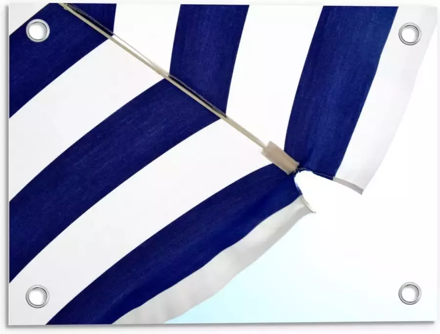 KuijsFotoprint Tuinposter – Blauw Witte Parasol 40x30cm Foto op Tuinposter (wanddecoratie voor buiten en binnen)