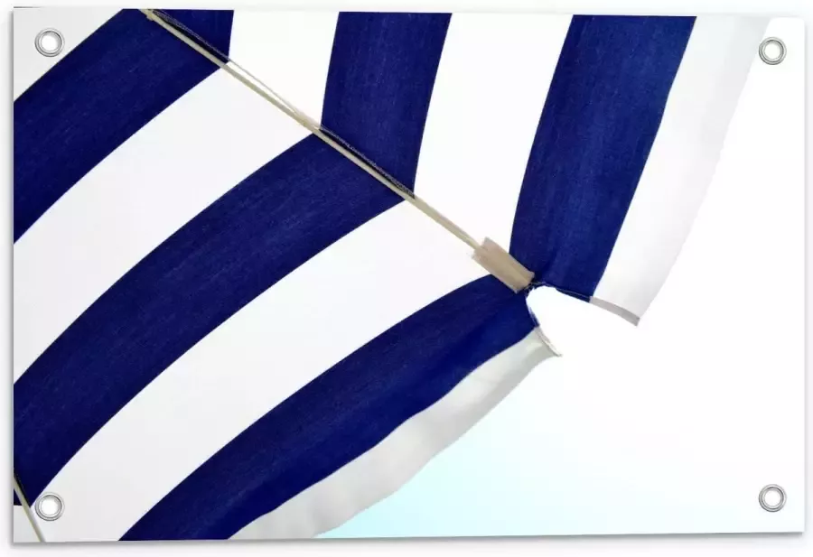 KuijsFotoprint Tuinposter – Blauw Witte Parasol 60x40cm Foto op Tuinposter (wanddecoratie voor buiten en binnen)