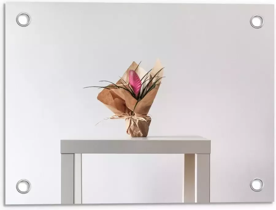 KuijsFotoprint Tuinposter – Bloemboeket op Witte Tafel 40x30cm Foto op Tuinposter (wanddecoratie voor buiten en binnen)