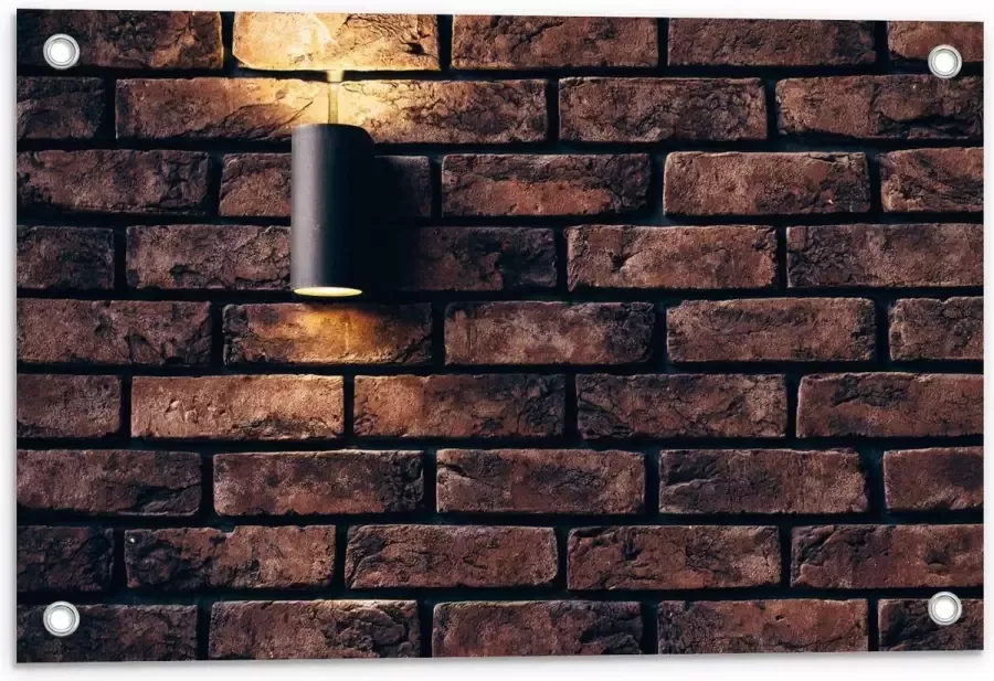 KuijsFotoprint Tuinposter – Lamp aan Bakstenen Muur 60x40cm Foto op Tuinposter (wanddecoratie voor buiten en binnen)