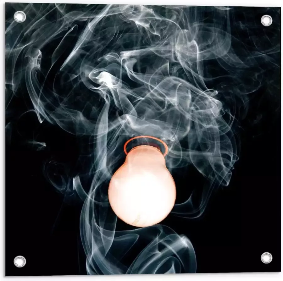 KuijsFotoprint Tuinposter – Lamp met Witte Rook 50x50cm Foto op Tuinposter (wanddecoratie voor buiten en binnen)