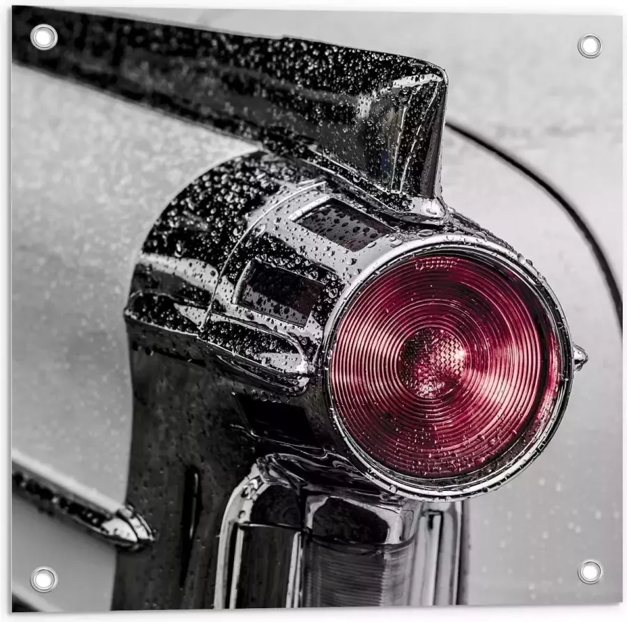 KuijsFotoprint Tuinposter – Lamp van Auto met Regen 50x50cm Foto op Tuinposter (wanddecoratie voor buiten en binnen)