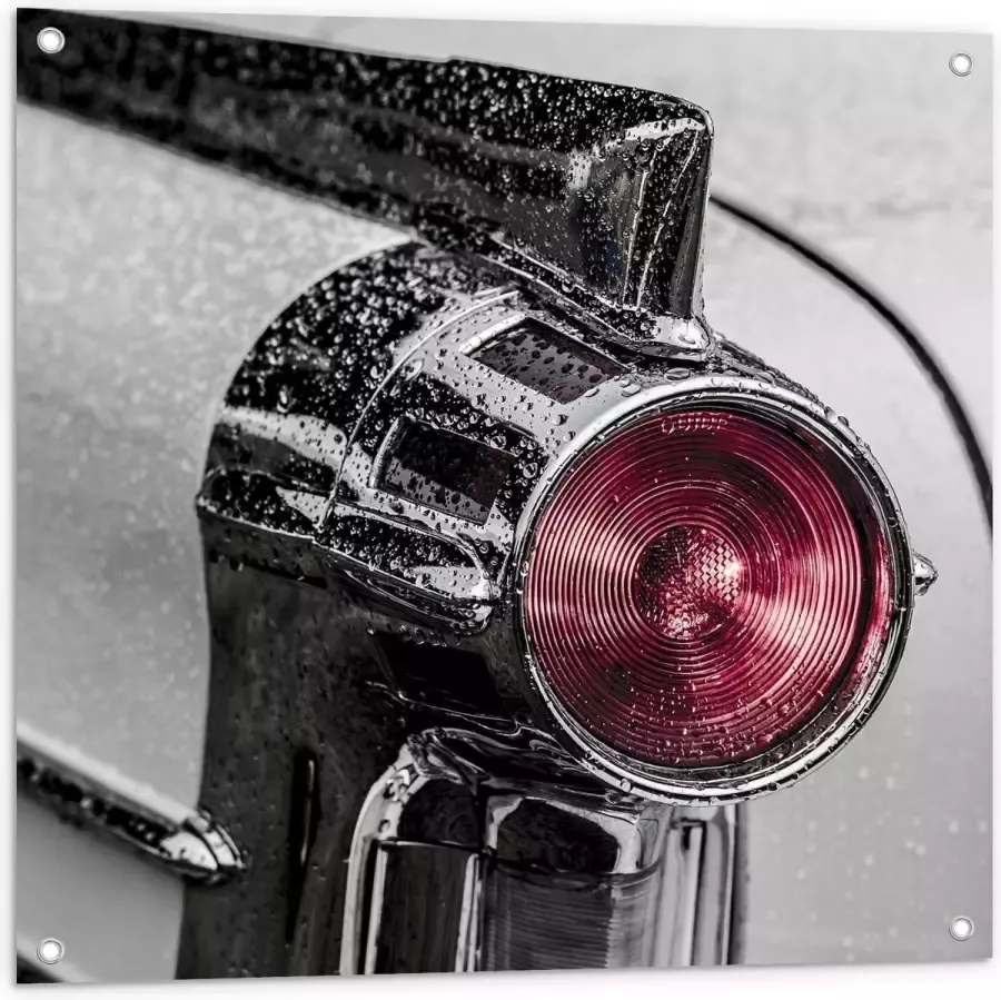 KuijsFotoprint Tuinposter – Lamp van Auto met Regen 80x80cm Foto op Tuinposter (wanddecoratie voor buiten en binnen)