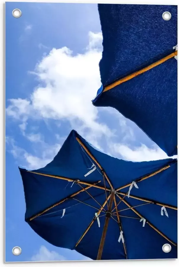 KuijsFotoprint Tuinposter – Onderaanzicht van Blauwe Parasols 40x60cm Foto op Tuinposter (wanddecoratie voor buiten en binnen)
