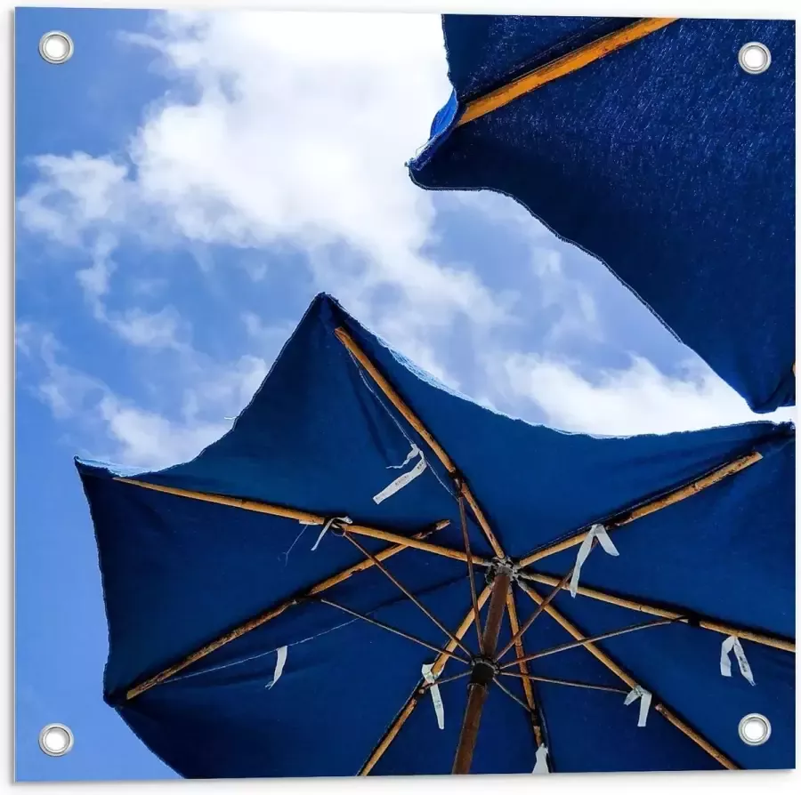 KuijsFotoprint Tuinposter – Onderaanzicht van Blauwe Parasols 50x50cm Foto op Tuinposter (wanddecoratie voor buiten en binnen)