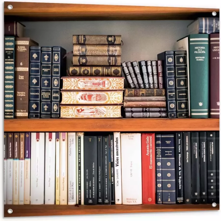 KuijsFotoprint Tuinposter – Oude Boekenkast 100x100cm Foto op Tuinposter (wanddecoratie voor buiten en binnen)