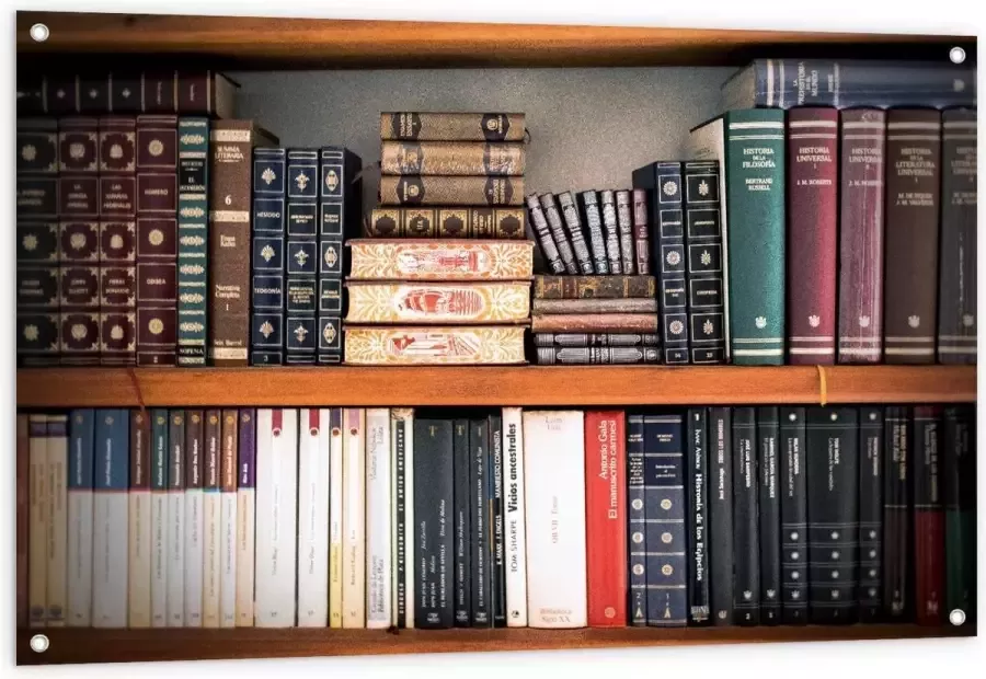 KuijsFotoprint Tuinposter – Oude Boekenkast 120x80cm Foto op Tuinposter (wanddecoratie voor buiten en binnen)