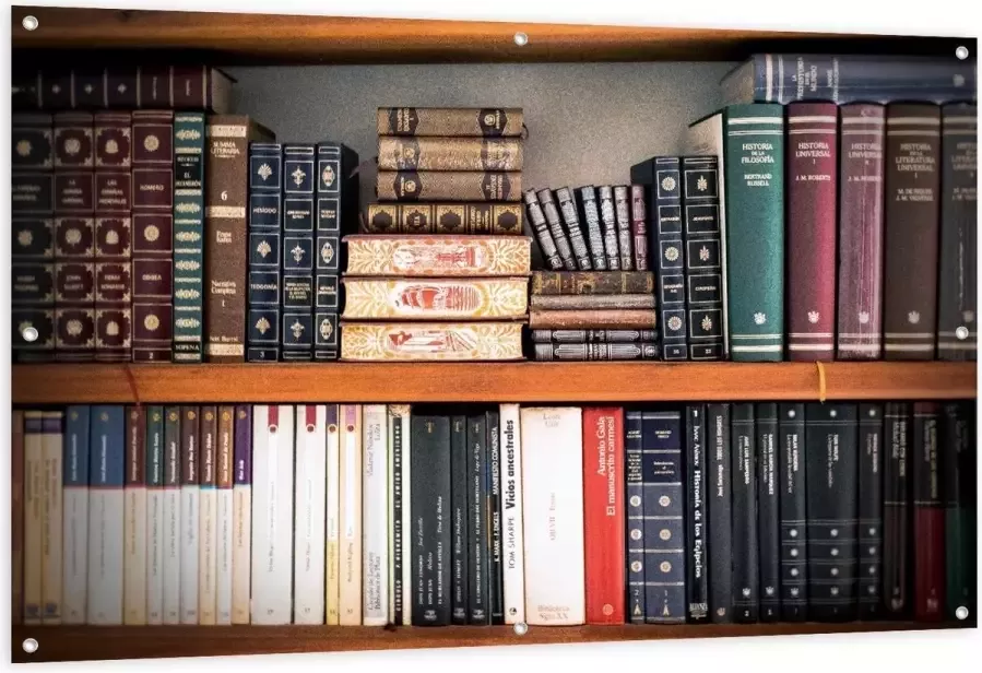 KuijsFotoprint Tuinposter – Oude Boekenkast 150x100cm Foto op Tuinposter (wanddecoratie voor buiten en binnen)