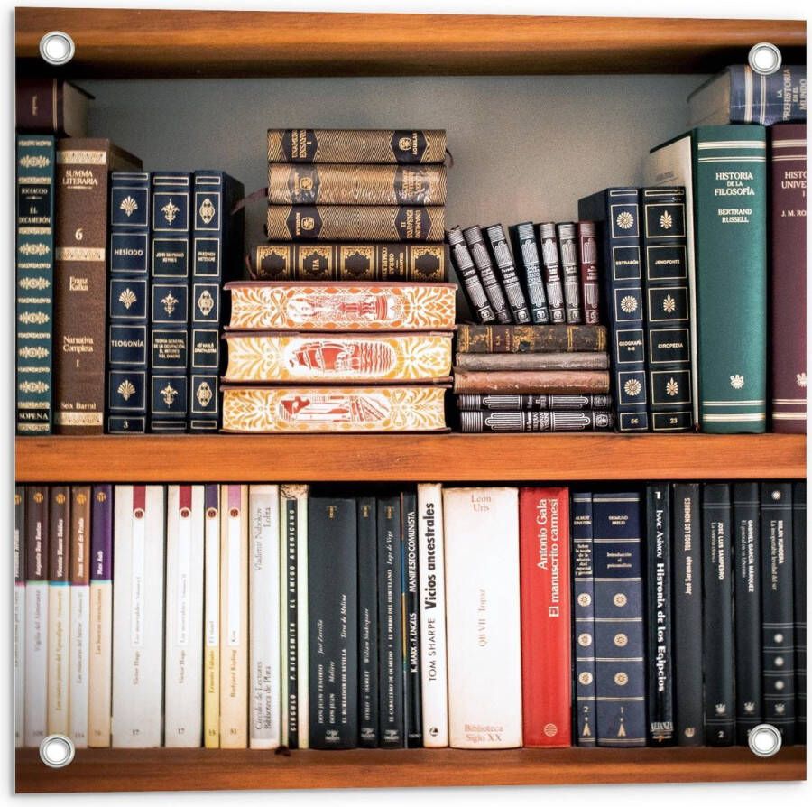 KuijsFotoprint Tuinposter – Oude Boekenkast 50x50cm Foto op Tuinposter (wanddecoratie voor buiten en binnen)