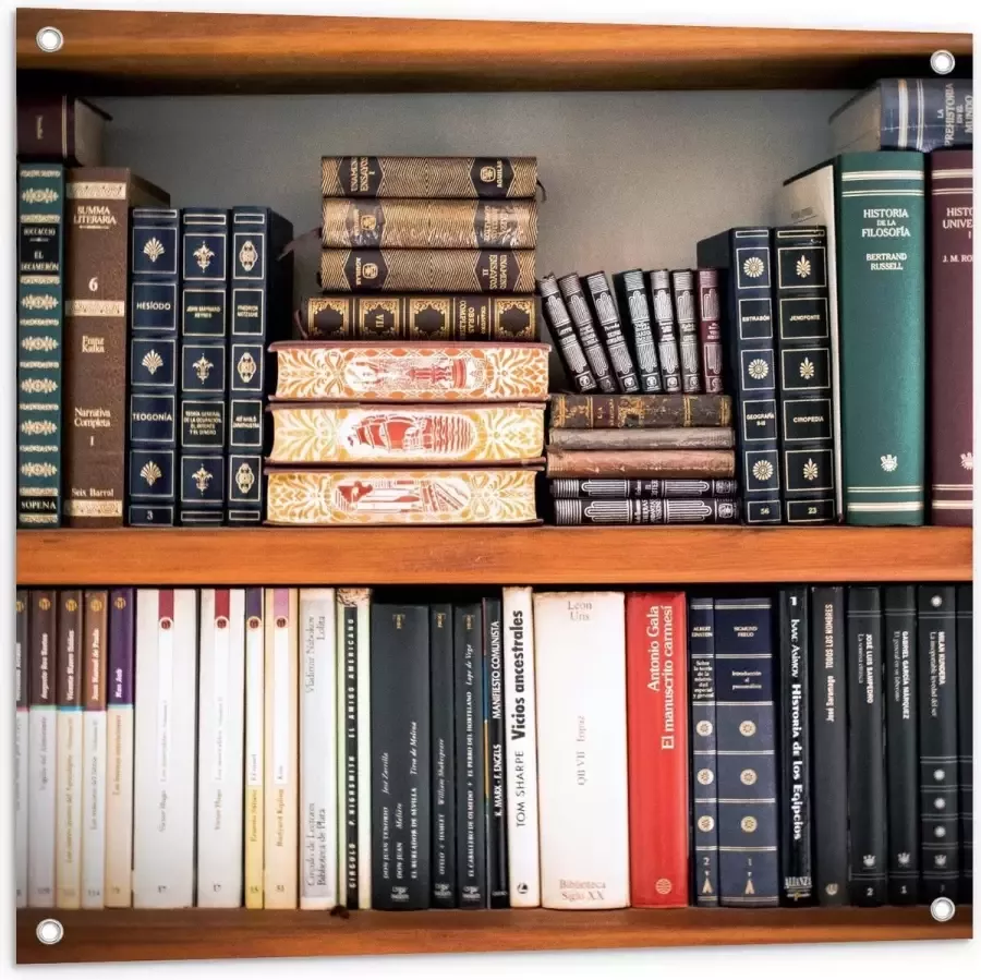 KuijsFotoprint Tuinposter – Oude Boekenkast 80x80cm Foto op Tuinposter (wanddecoratie voor buiten en binnen)