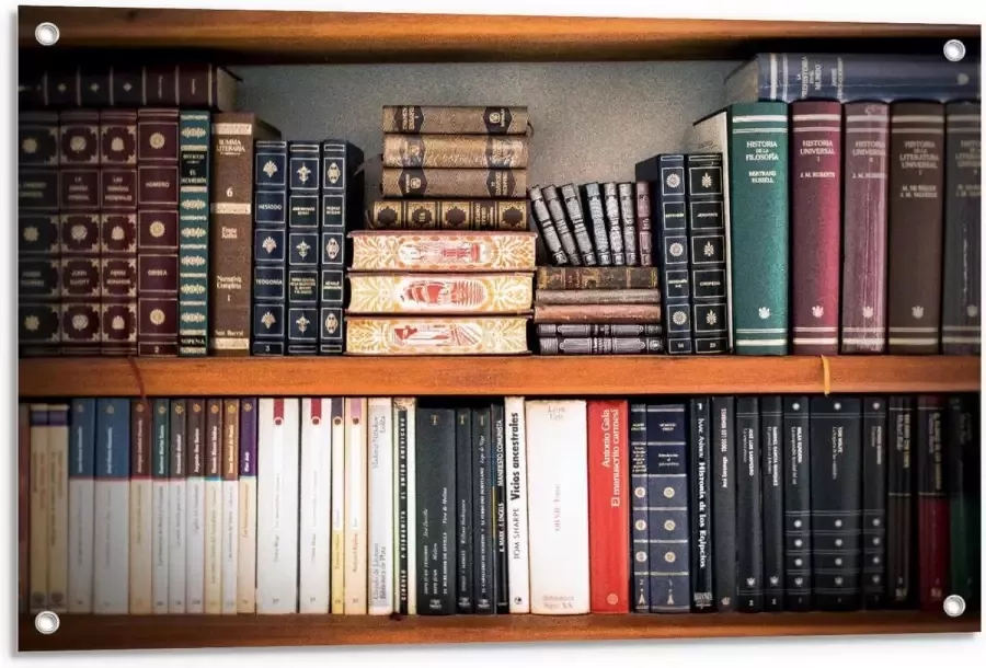 KuijsFotoprint Tuinposter – Oude Boekenkast 90x60cm Foto op Tuinposter (wanddecoratie voor buiten en binnen)