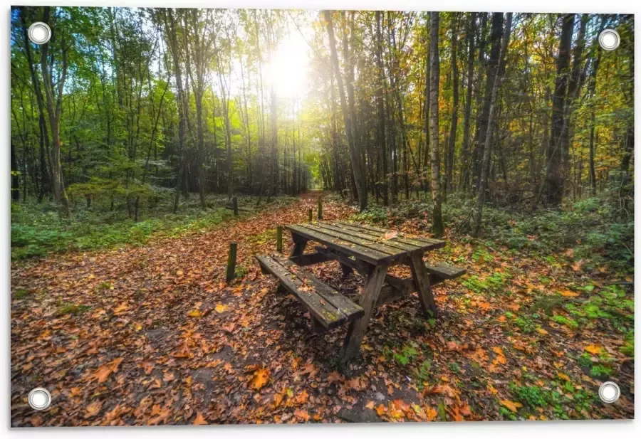 KuijsFotoprint Tuinposter – Picknicktafel in het Bos 60x40cm Foto op Tuinposter (wanddecoratie voor buiten en binnen)