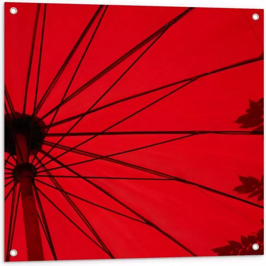 KuijsFotoprint Tuinposter – Rode Parasol 80x80cm Foto op Tuinposter (wanddecoratie voor buiten en binnen)