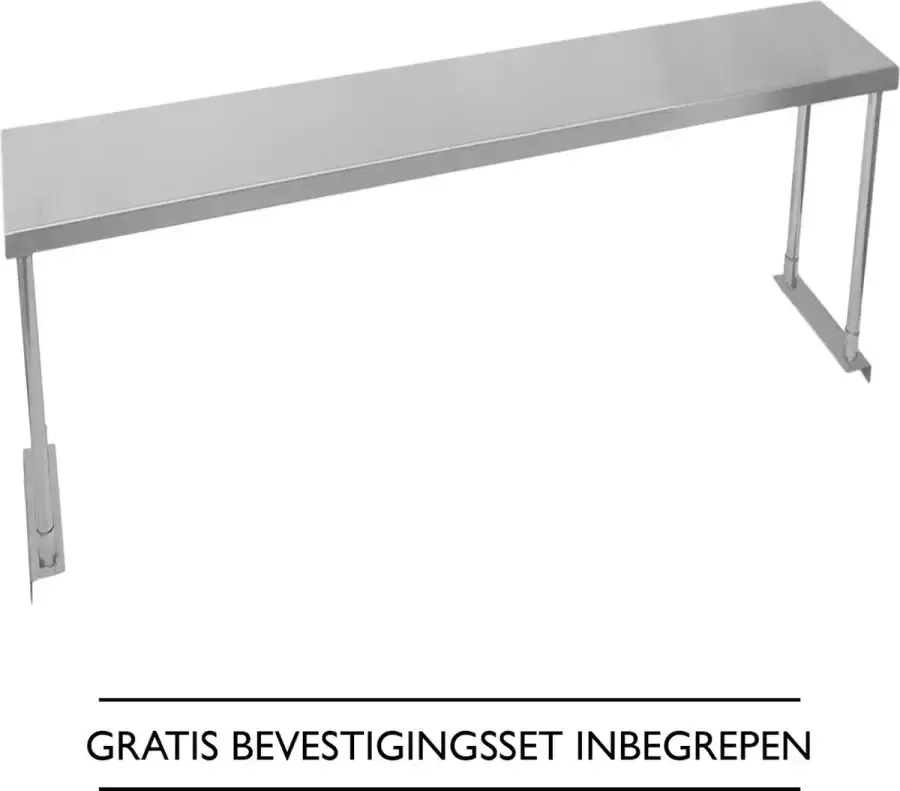 KuKoo Bovenschap voor RVS werktafel 150 cm GRATIS bevestigingsset inbegrepen #304 Roestvrij staal 100 kg capiciteit
