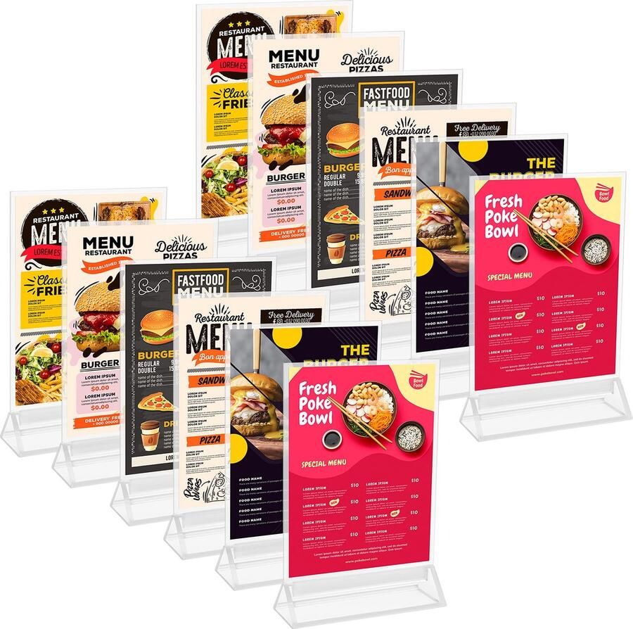 Kurtzy A6 Bord Houder (12 Pak) – L11 x H19 5 cm – Helder Plastic Dubbelzijdige Verticale Tafel Display Houders – Restaurant Menu Kaart Fotolijst & Advertentie Poster Standaard