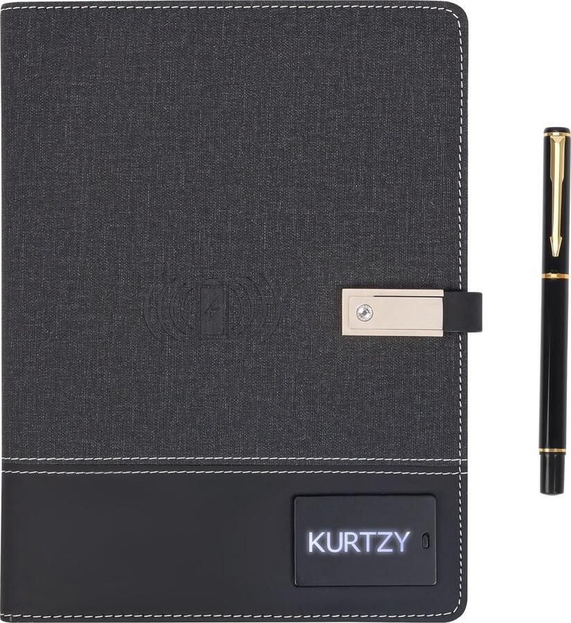 Kurtzy Multi-Function Wireless Charging Notebook A5 Travel Portfolio with 8000mAh Mobile Power Bank & 16GB USB Flash Drive Smart Business Folder