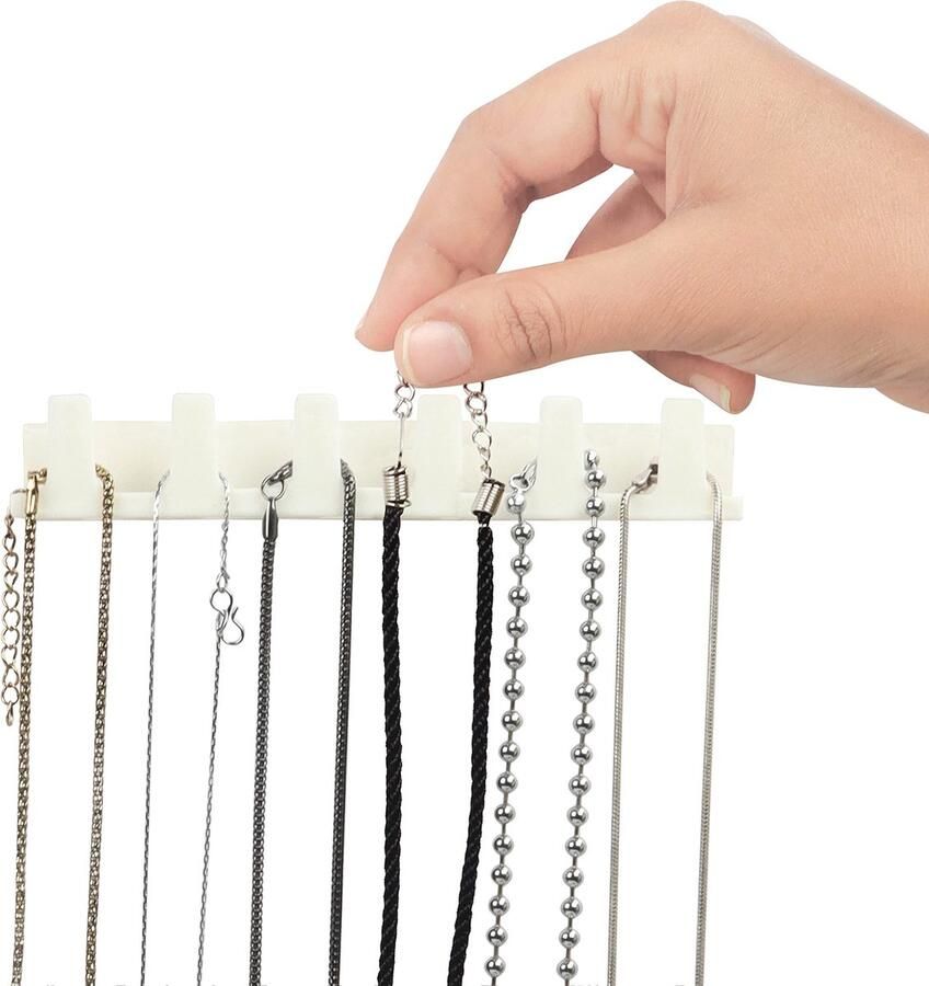 Kurtzy Witte Ketting Sieraden Houder (9 Pak) – Set van 3 Zelfklevende Muur Gemonteerde Haken & Pinnen – Hangende Display Organizer – Ketting Ring Armband & Oorbel Opslag Houder - Foto 2