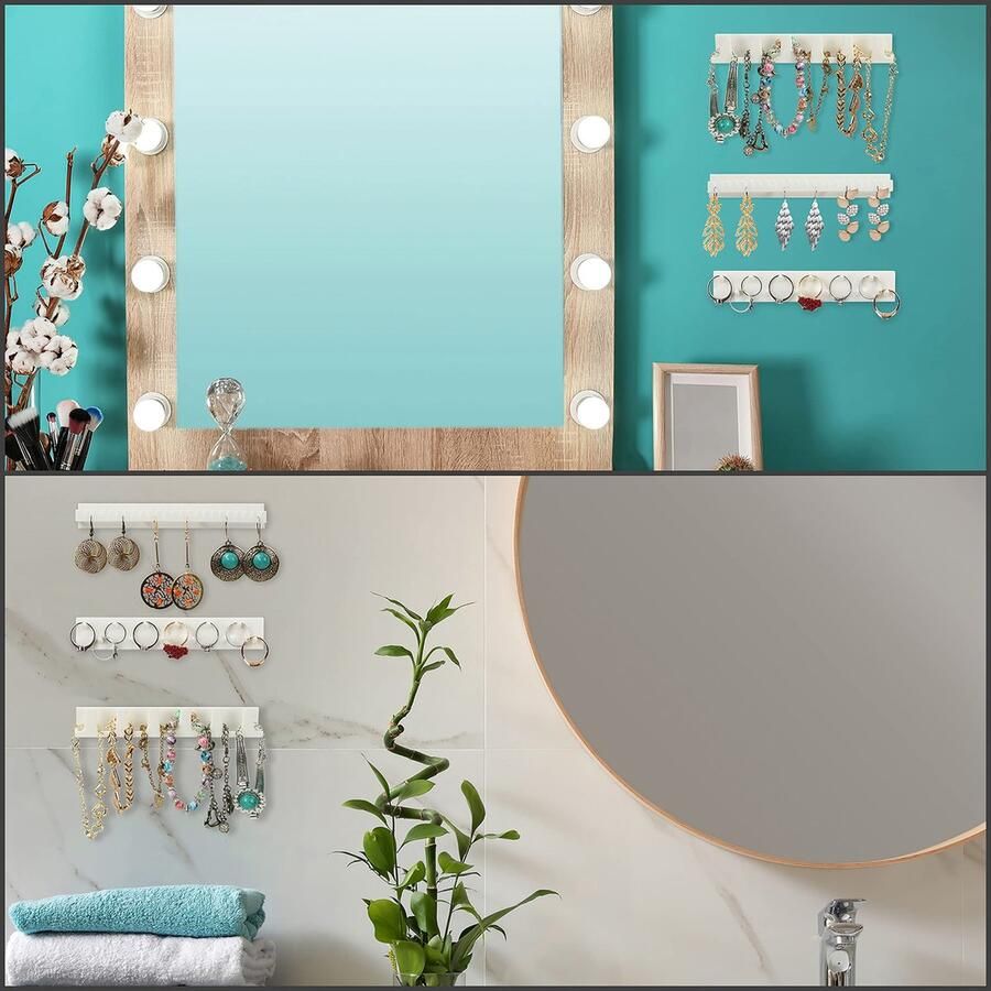 Kurtzy Witte Ketting Sieraden Houder (9 Pak) – Set van 3 Zelfklevende Muur Gemonteerde Haken & Pinnen – Hangende Display Organizer – Ketting Ring Armband & Oorbel Opslag Houder