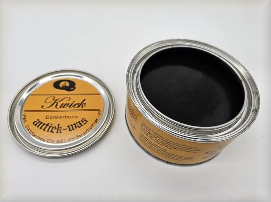Kwiek antiekwas DONKERBRUIN de echte onderhoudswas volgens oudhollands recept 375 ml makkelijk in gebruik meubel antiek meubelwas bijenwas boenwas terpentijnwas De Enige Echte was