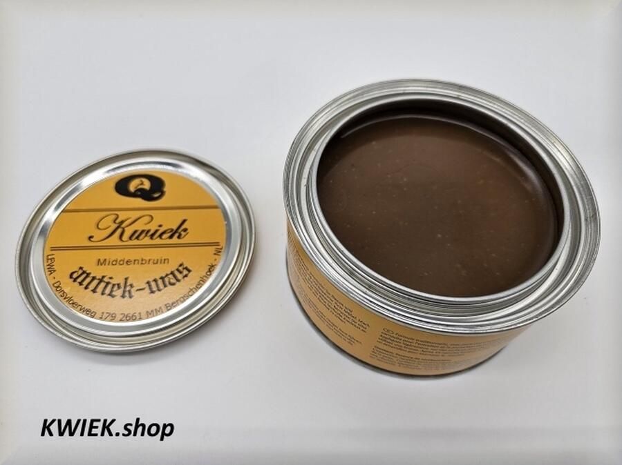 Kwiek antiekwas MIDDENBRUIN de echte onderhoudswas volgens oudhollands recept 375 ml makkelijk in gebruik meubel antiek meubelwas bijenwas boenwas terpentijnwas kleur midden bruin De Enige Echte was