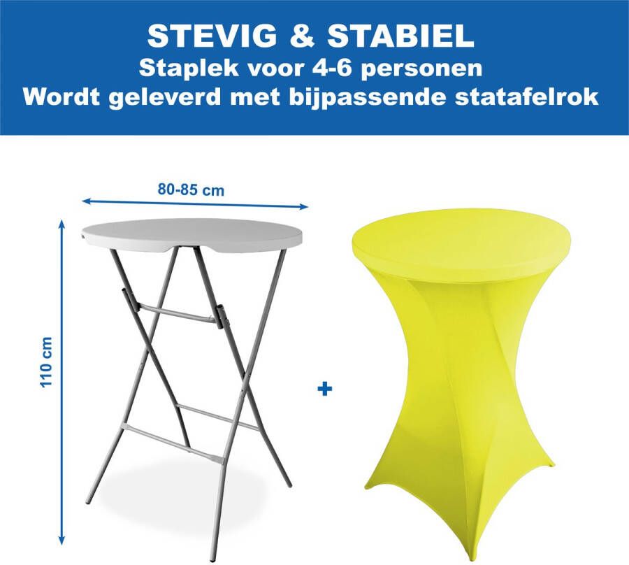 Kylians Statafel x 20 + Statafelrok Geel x 20 ∅ 80-85 x 110 cm – Statafels Inklapbaar – Robuust + Weerbestendige Cocktailtafel + Stretch Hoes Tafelrok – Makkelijk op te bergen Inklapbare Partytafel – Evenement en Feest Tafel